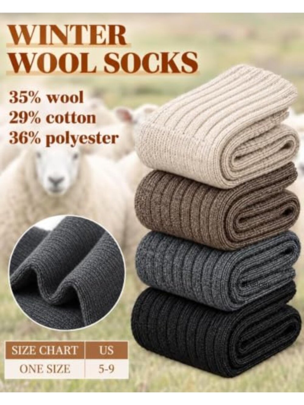 Thick Wool Thermal Boot Socks for Women, 4 Pairs Winter Hiking Warm Socks - Picture 5 of 6